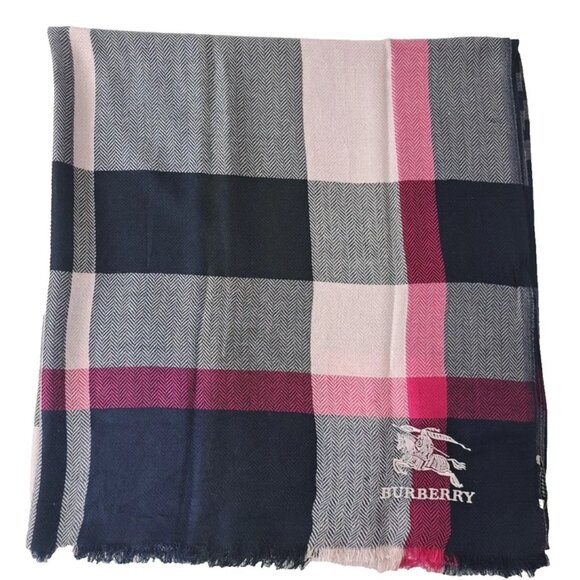BURBERRY Classic Nova Check Pashmina Knit Cashmere Fringe Multicolor SHAWL - Picture 4 of 8